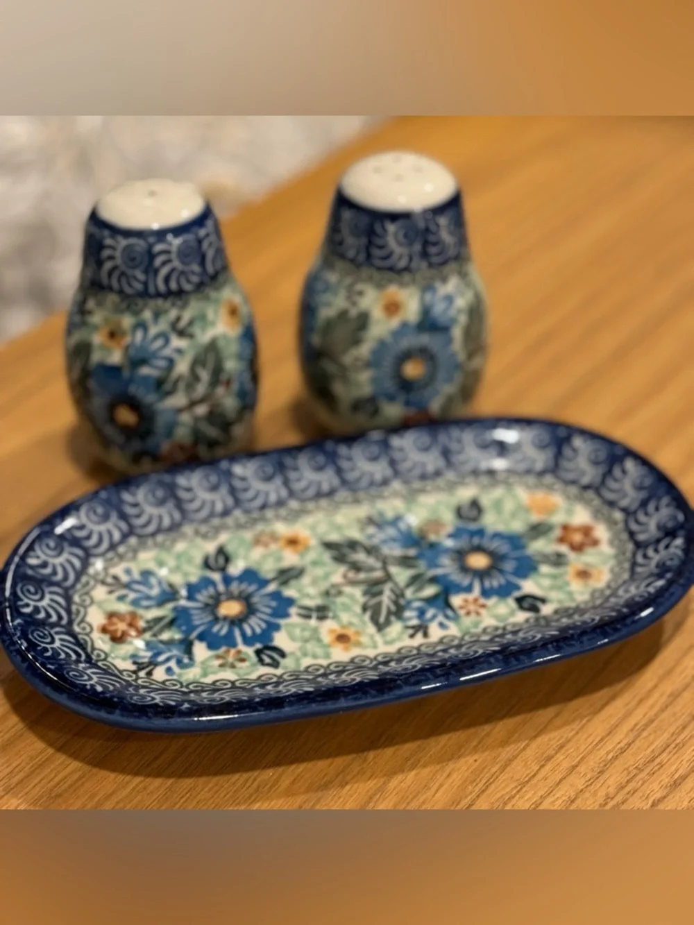 Handmade Polish  Pottery Salt & Pepper Shaker Set Stoneware  Unikat
